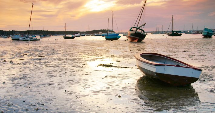 boats at sunset in Poole, Dorset