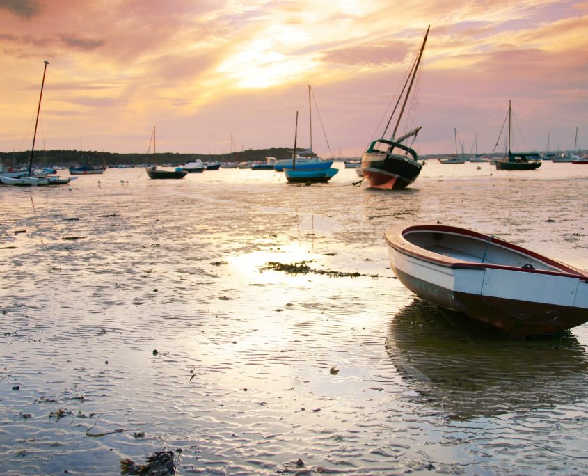 boats at sunset in Poole, Dorset